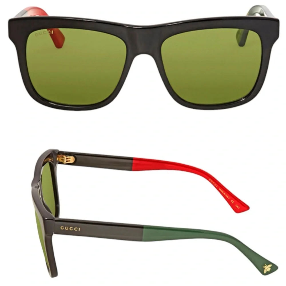 GUCCI Square Sunglasses NEW Black Red Green GG0158S 004 54 Made In Italy - Picture 16 of 16